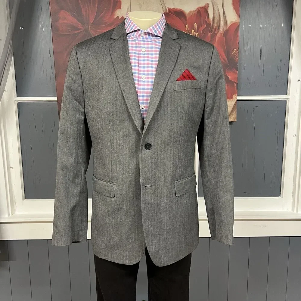 Banana Republic Sport Jacket Blazer Mens 46R Tailored Slim Polyester Herringbone